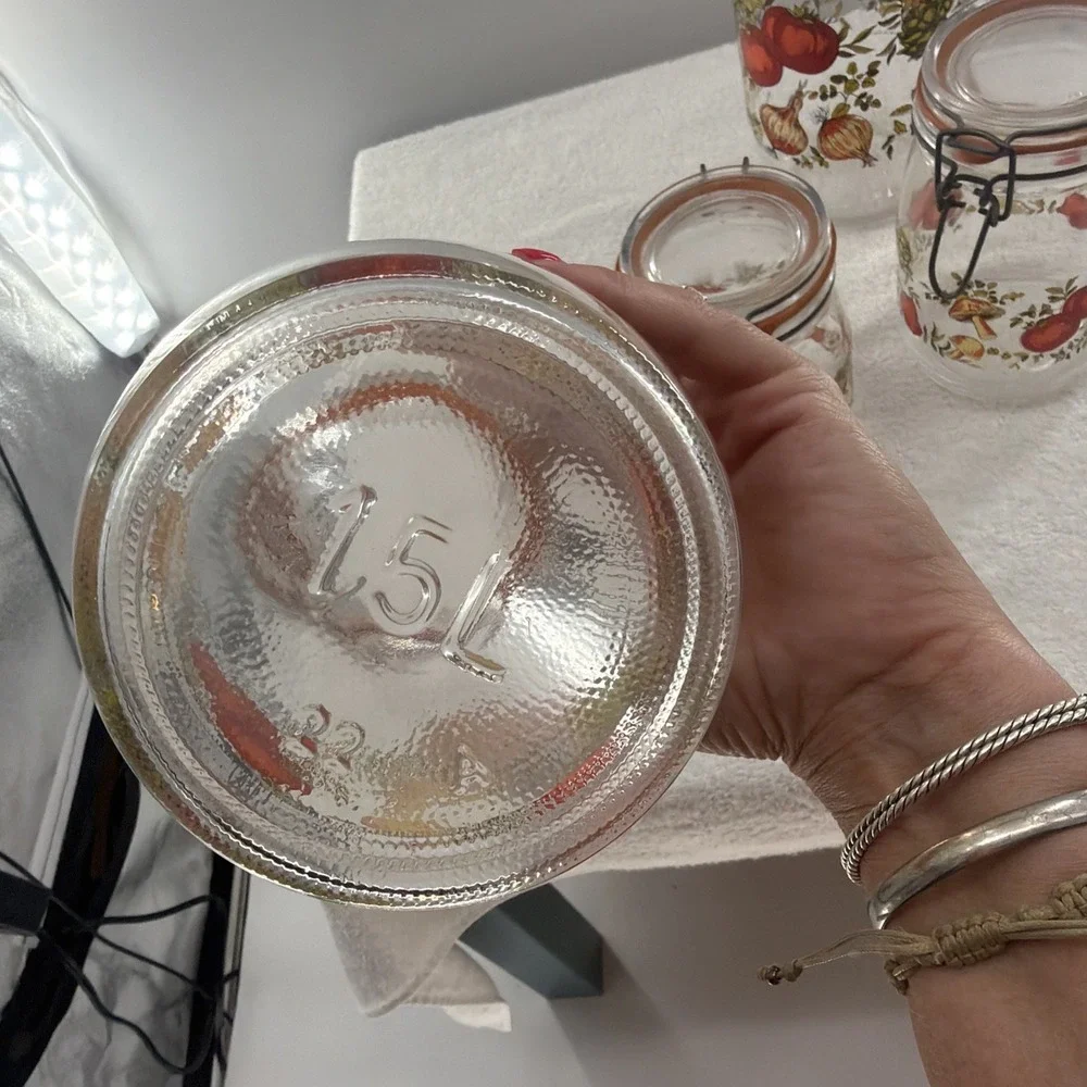 ARC France Vintage Spice Of Life Mushroom Veg Glass Canister Jar Set Of 4 1970s